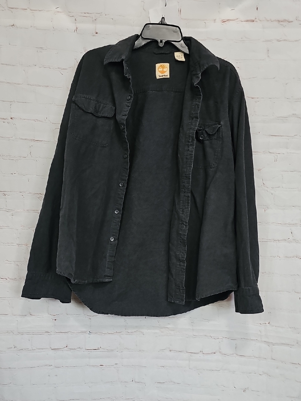 Timberland Men's Washed Black Button-Down Long Sleeve Shirt